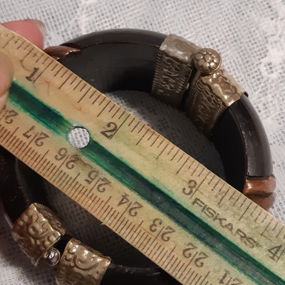 Vintage Chunky Bracelet,  Silver, Bronz, And Copper, 2 3/8" Wide With Safet Pin - Picture 5 of 16
